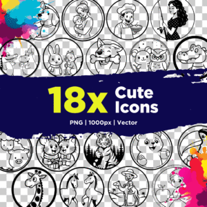 18 CUTE icons PNG vector images